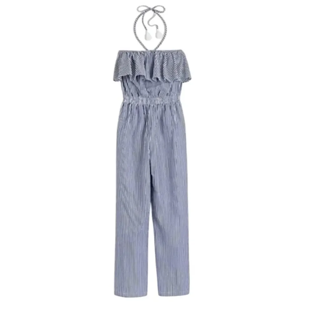 J.Crew Blue Stripe Cotton Strapless Jumpsuit S